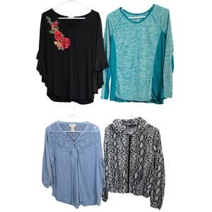 Women's Large 12 14 Tops Shirts Blouses Sweaters Wholesale Bulk Lot of 4 L